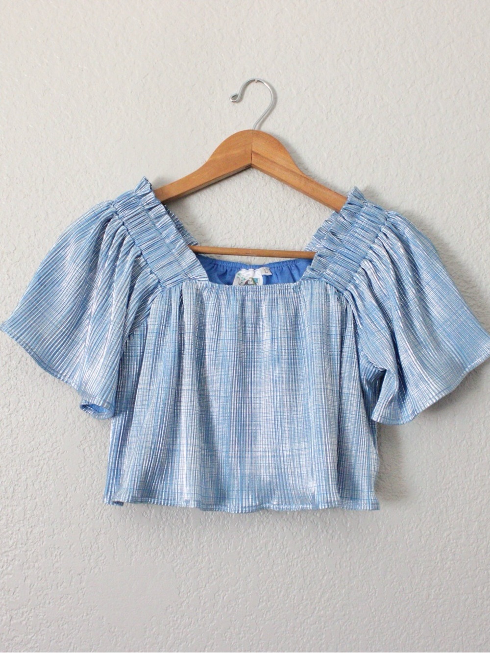 Queen of Sparkles Blue Pleat Flutter Top